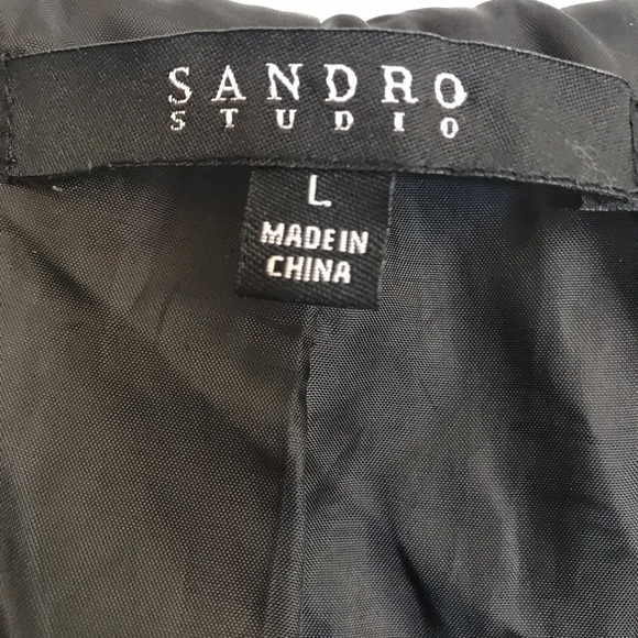 Sandro Studio Women’s Zebra Print Ruffle Front Jacket Size L Black Gray Button - Picture 11 of 14